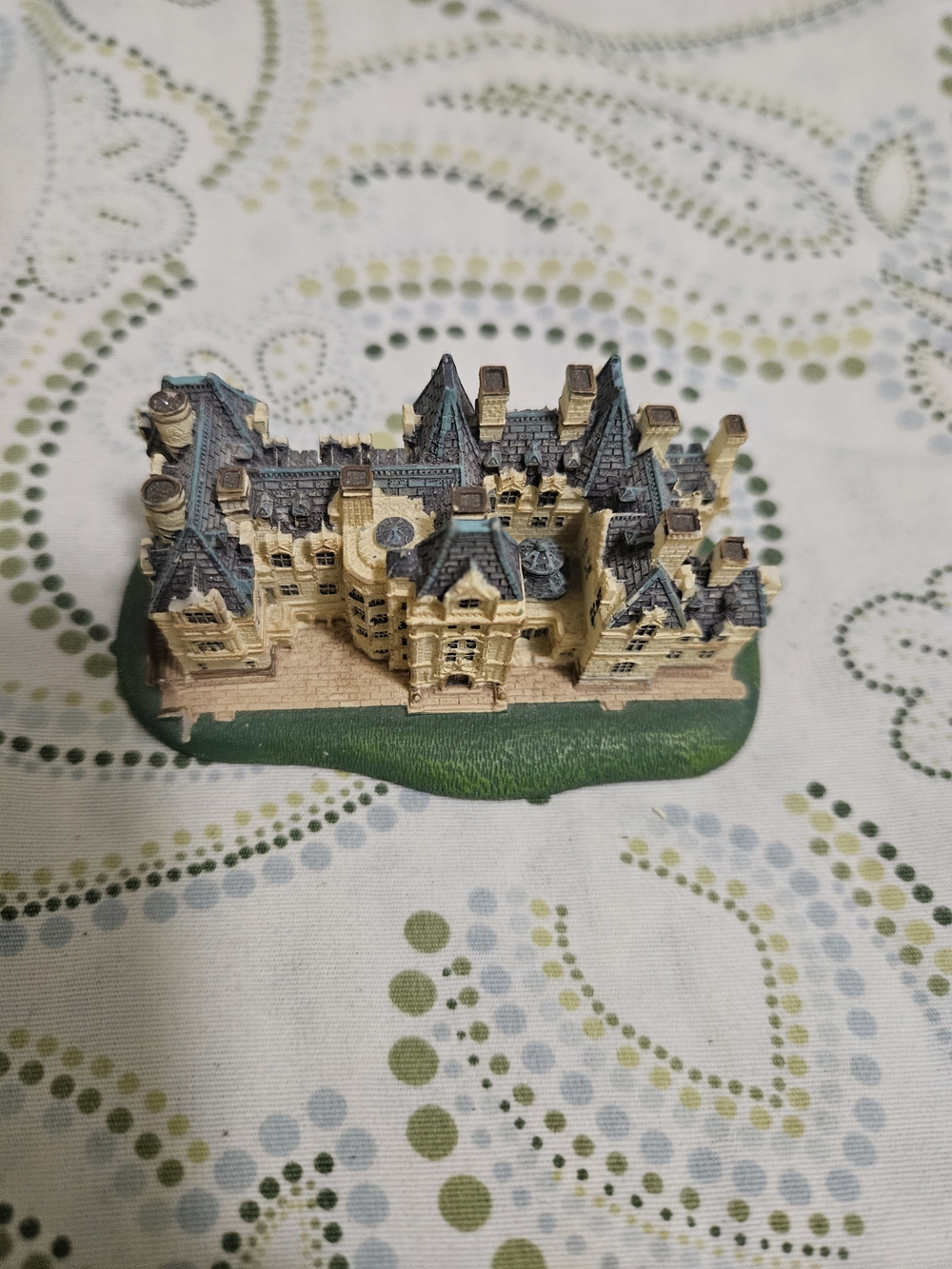 Miniature Castle Figurine Blue Roofs Cream Walls